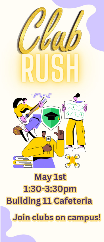 Flyer for May 1 Club Rush in the Student Center 