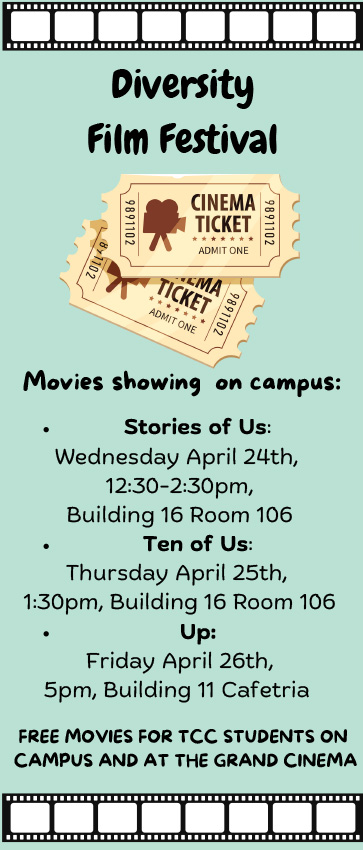 diversity film festival poster with on-campus films, April 24 - 26, 2024