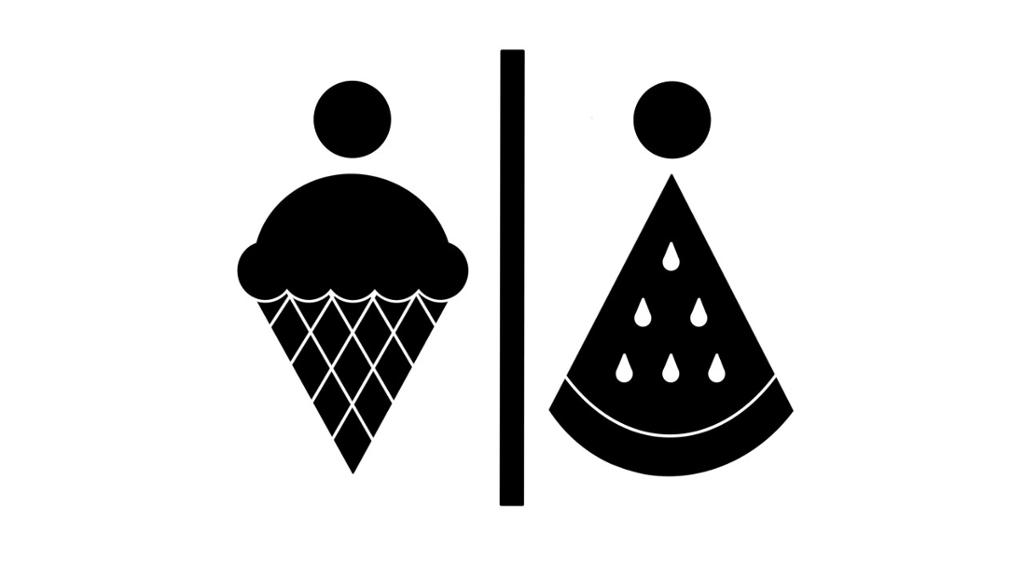 Ice cream and watermelon as restroom figures design