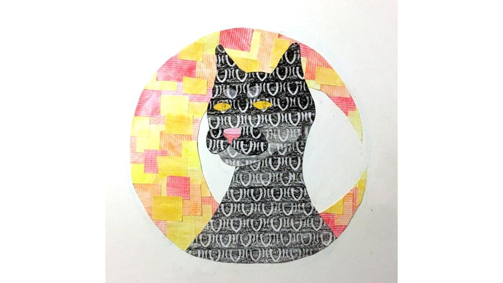 colorful print of a cat and moon