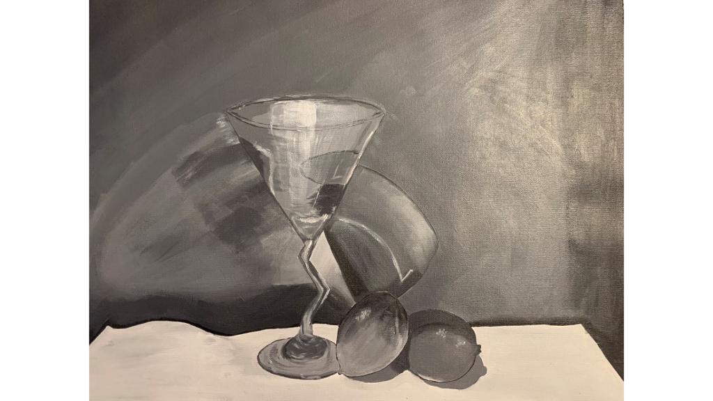Grayscale martini glass on a table