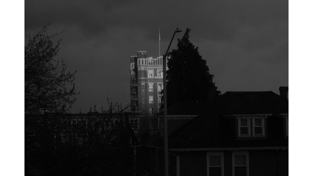 Black and white photo of Stadium High School