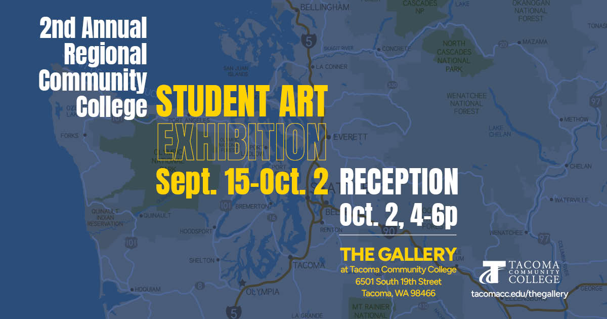 postcard for 2nd Annual Regional Community College Student Art Exhibition, with a picture of Washington, Sept. 15 - Oct. 2, 2026, Reception 4-6p Oct. 2