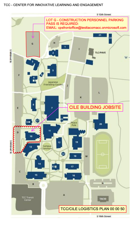 campus map showing the location of the new CILE building on the site of the current Building 10