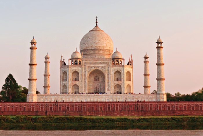 Mysteries of India Taj Mahal before blue-pink skies