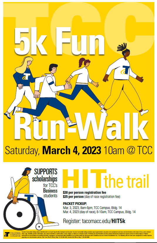 Flyer for HIT the Trail 5K Fun Run/Walk, 10 a.m. Saturday, March 4, 2023