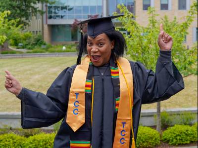 Student in graduation regalia