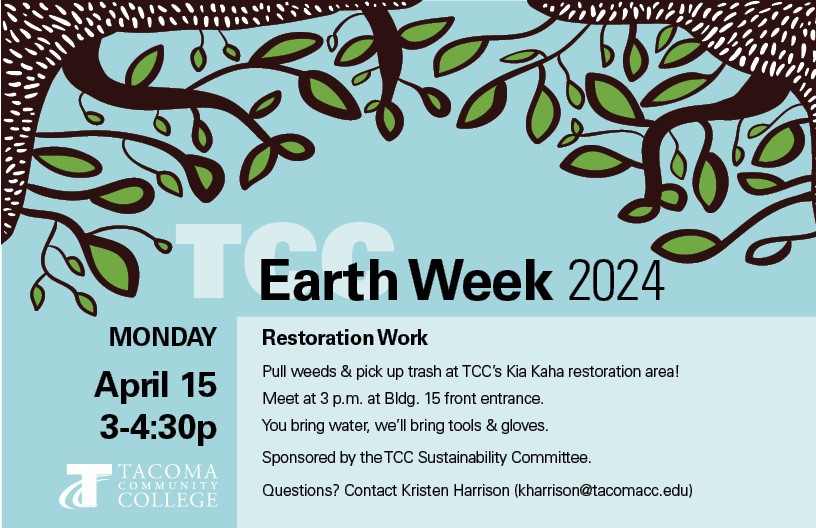 image for April 15 wetland restoration work on the TCC campus, with a picture of a leafy tree