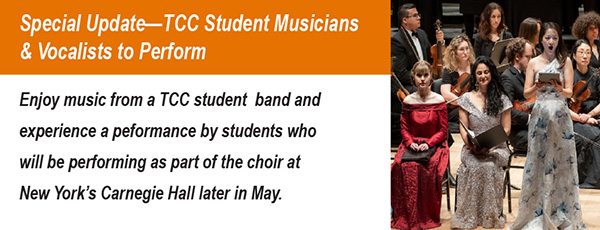 Advertises TCC student musicians performance