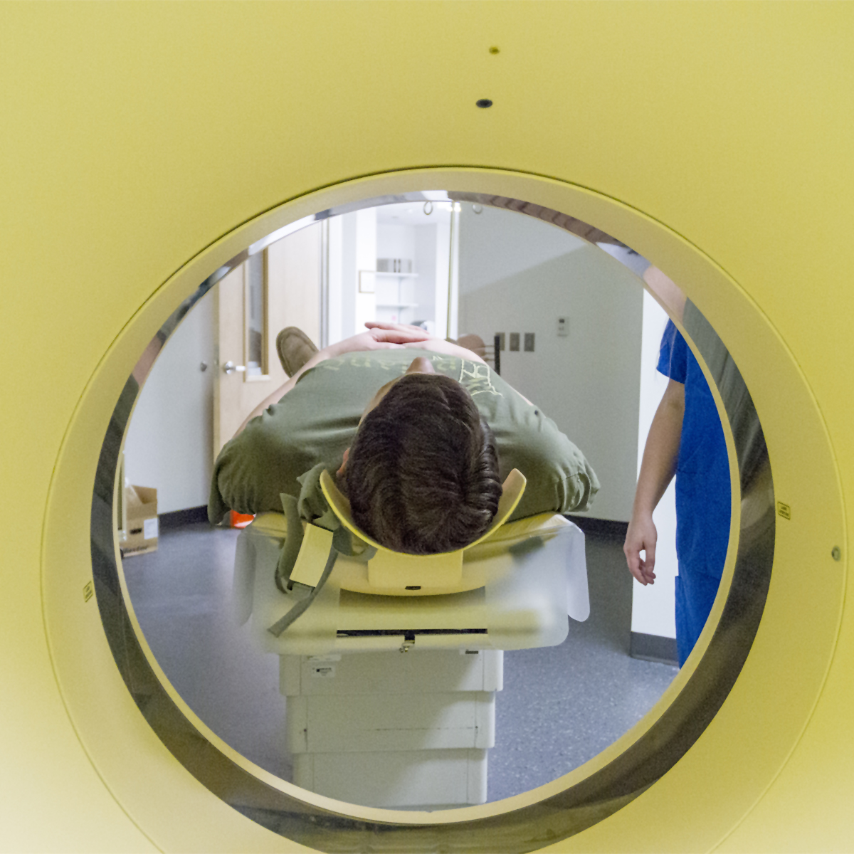 back of head seen through cat scan machine