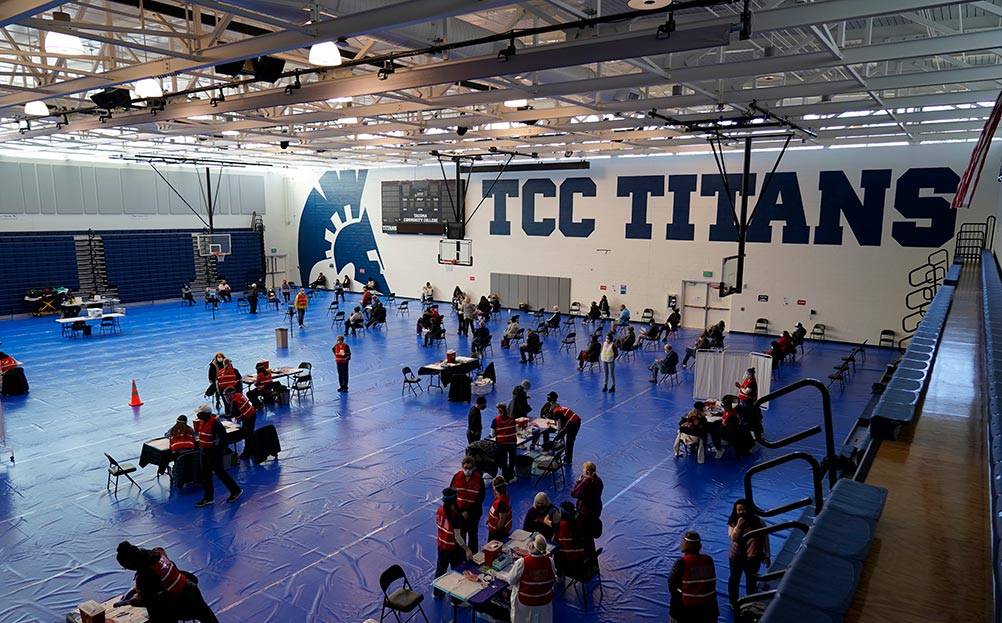 wide image of TCC gym during vaccication clinic