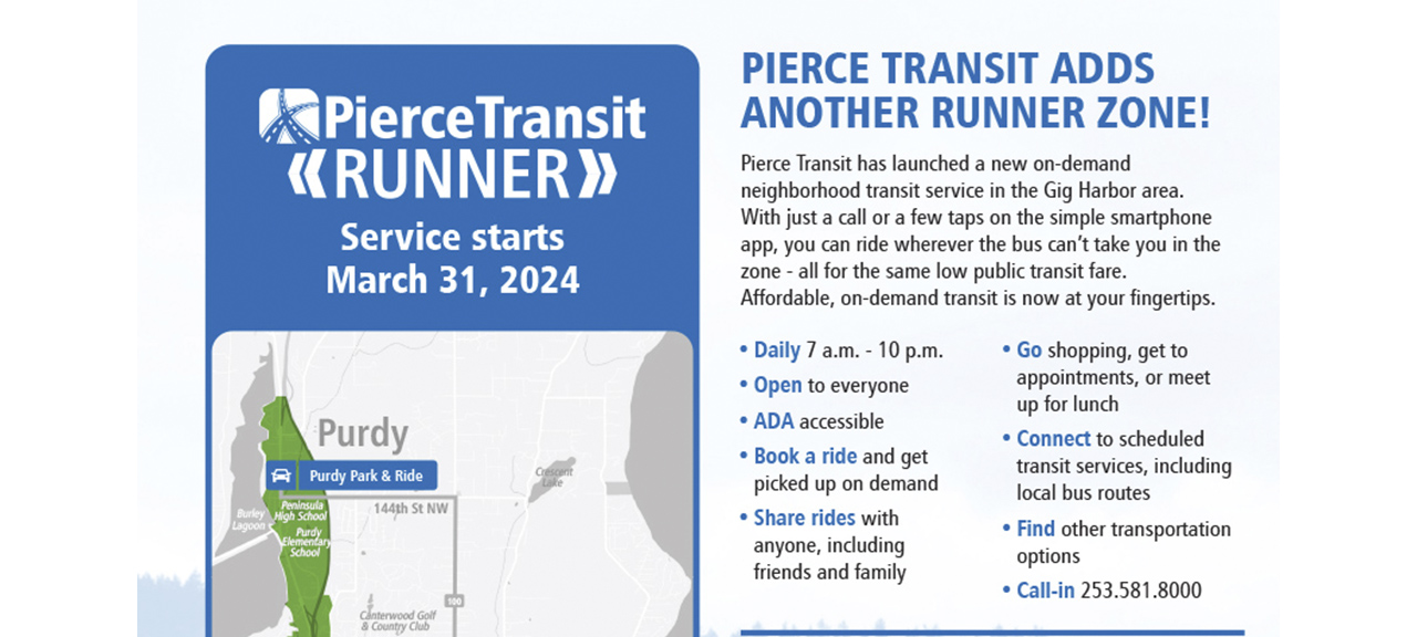 Pierce Transit "Runner" Service Starts March 31 in Gig Harbor 