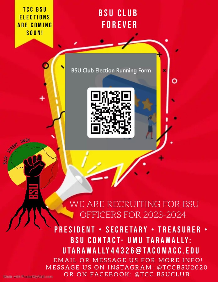 flyer for 2023 BSU elections, with QR code to apply. Application link is in website text. 