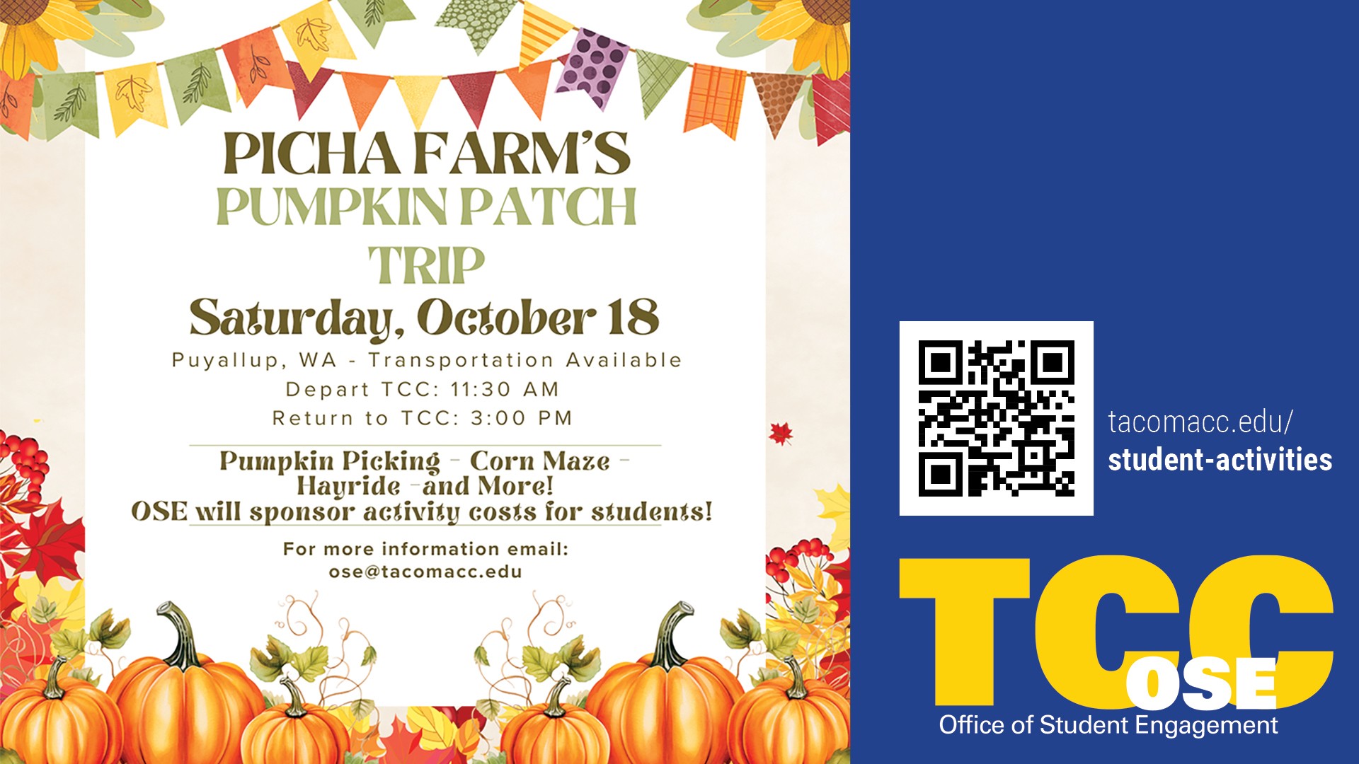 Flyer for field trip to Pika Farms Pumpkin Patch, Oct. 18 