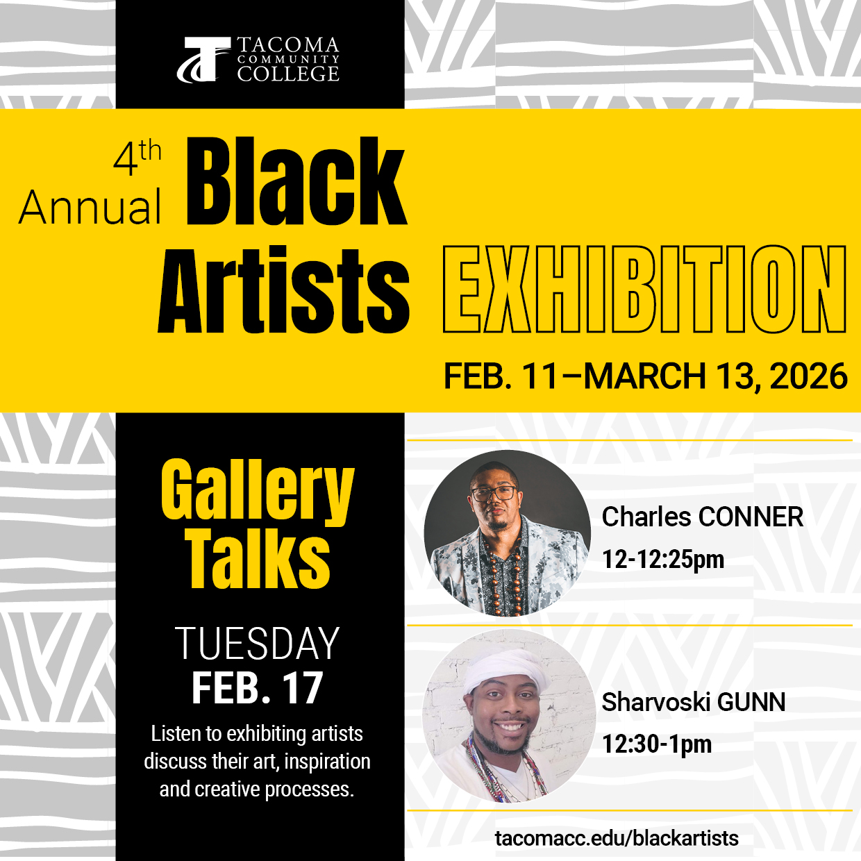 Gallery Talk with Charles Conner & Sharvoski Gunn, Feb. 17, 12:00 - 1:00 p.m. in the Building 4 Art Gallery. 