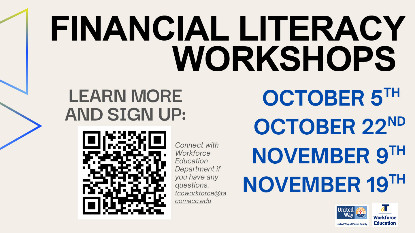 Financial Literacy Workshop, Oct. 22, with QR code to sign up. 
